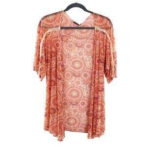 Cure Kimono Cardigan Womens XL Orange Cruise Resort Pool Bohemian Vacation Beach